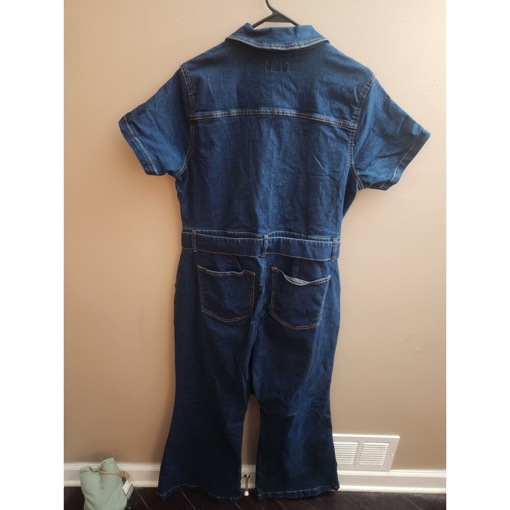 Ava And Viv Women's Short Sleeve Dark Denim Jumpsuit Belted Wide Leg Size 17 - Picture 6 of 10